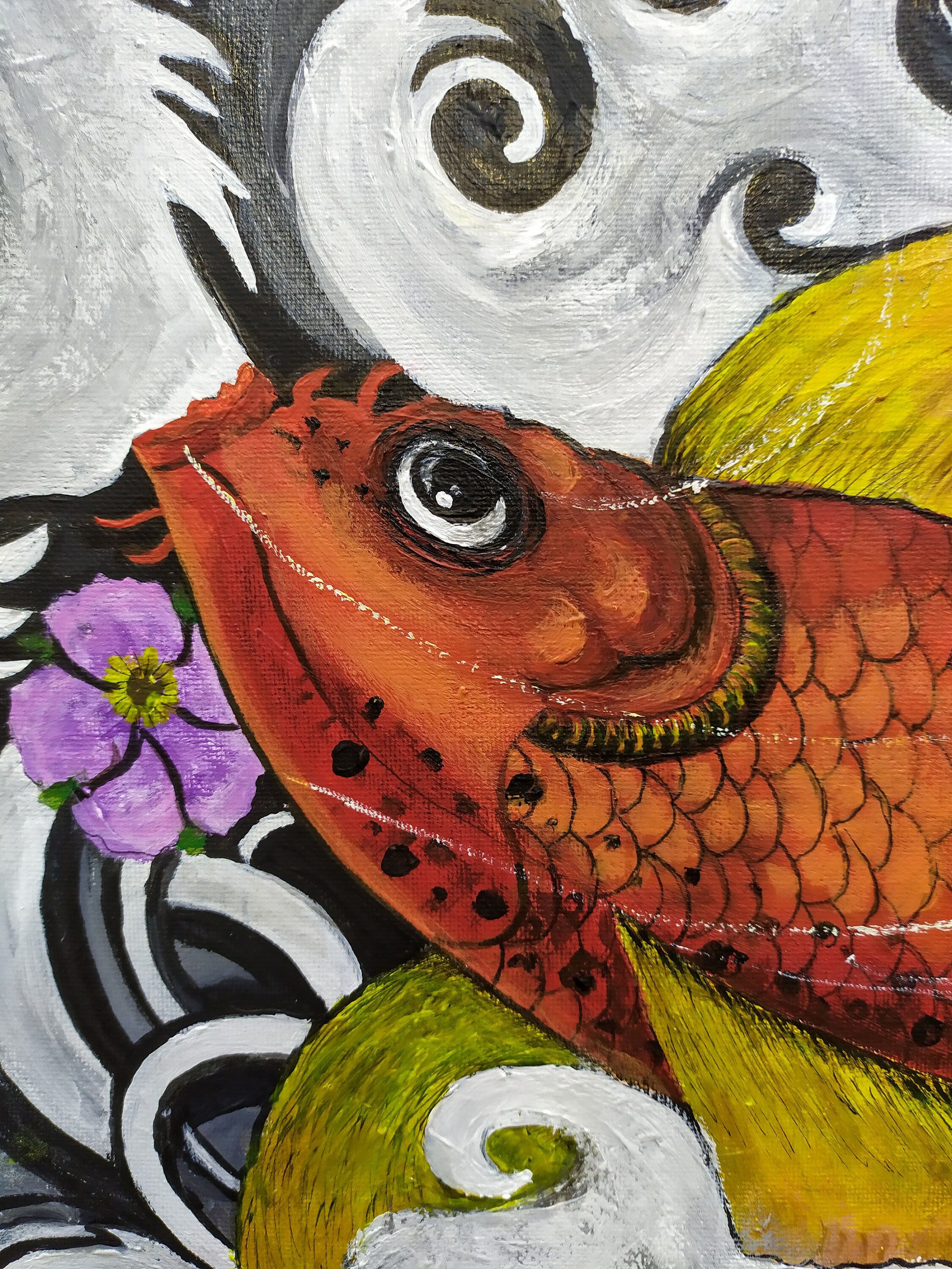 Vintage Gold Fish Abstract Art Original Oil Paintings on Canvas Fish ...