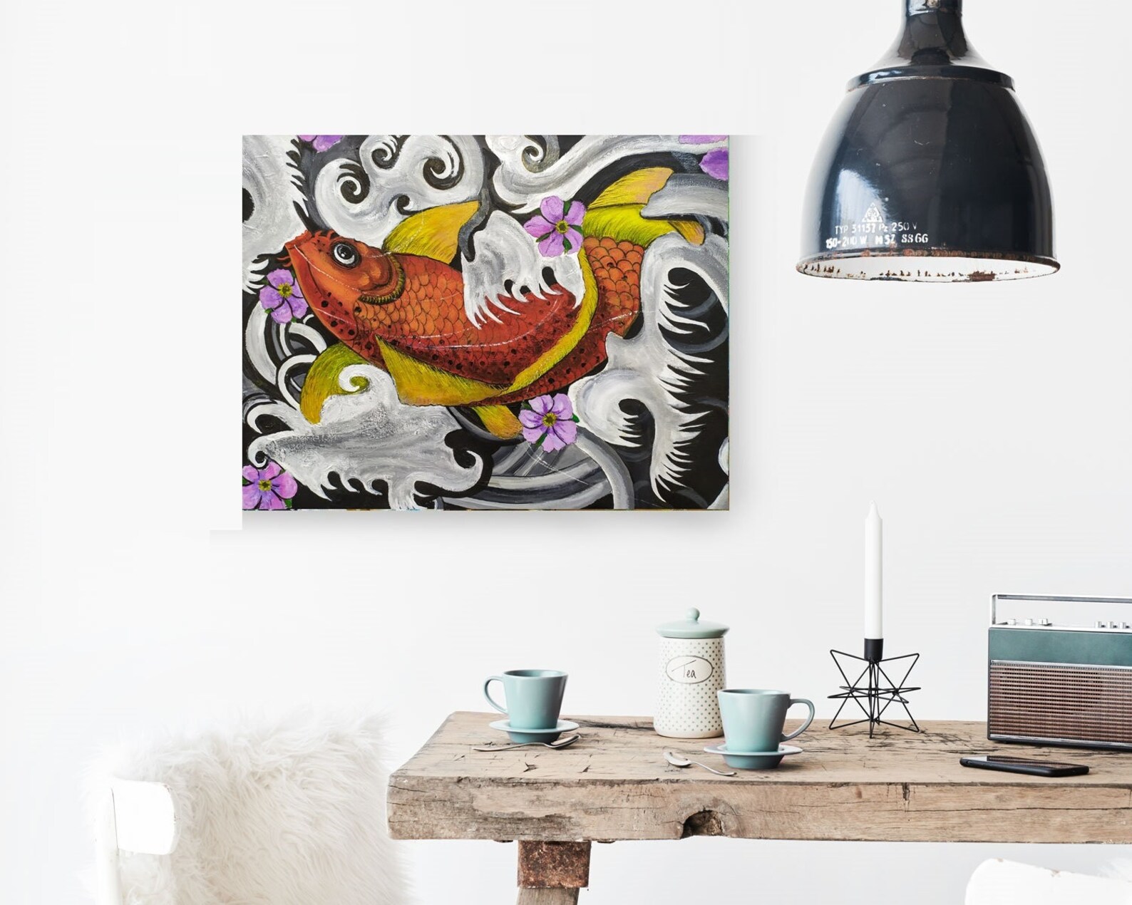 Vintage Gold Fish Abstract Art Original Oil Paintings on Canvas Fish ...