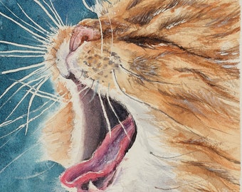Impressão de arte de gato gengibre desenho de gato amantes de aquarela gato retrato impressão arte de gato gato mãe presente amante presente gato decoração de parede gatinho laranja