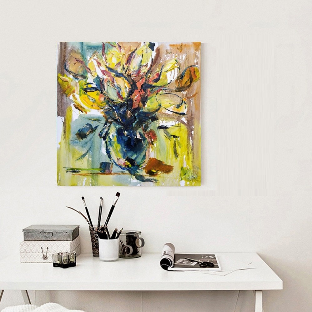 Abstract Still Life Floral Original Oil Painting Tulip Art Floral Wall ...