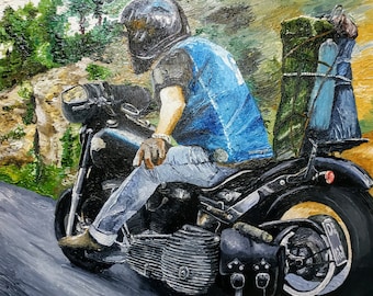Biker Art Harley Motorcycle Art Motorbike Home Decor Motorcyclist Acrylic Painting Canvas Harley Motorcycle Art Gift For Father Original Art