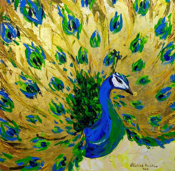 Gold Peacock Art Original Painting Gold Leaf Art Modern Gold - Etsy