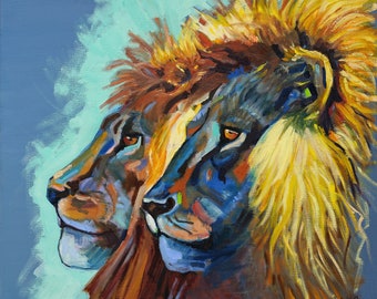 Lion Art Animal Oil Painting Love Abstract Art Lion Wall Art Colorful Painting Lion Home Decor Large Painting Family Gifts For Couple Art