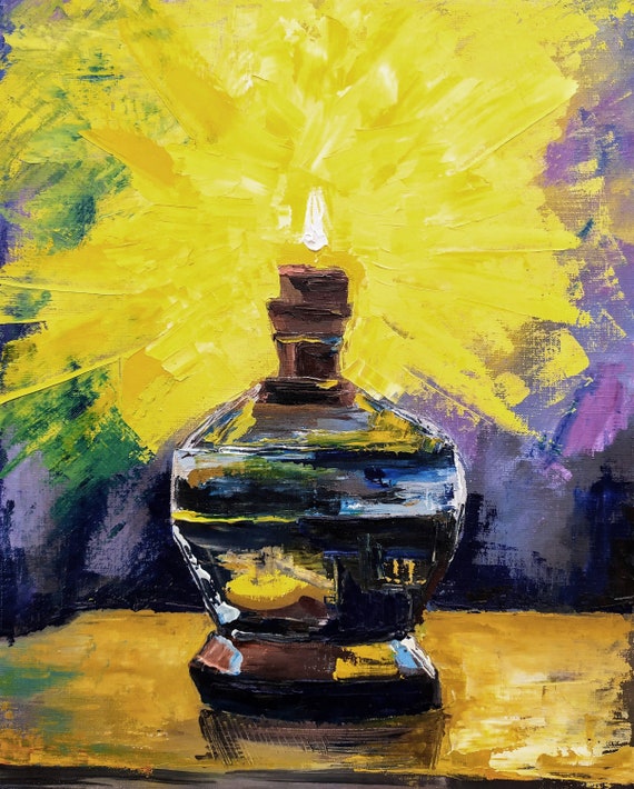 Old Lamp Art Canvas Oil Painting Palette Knife Kerosene Lamp