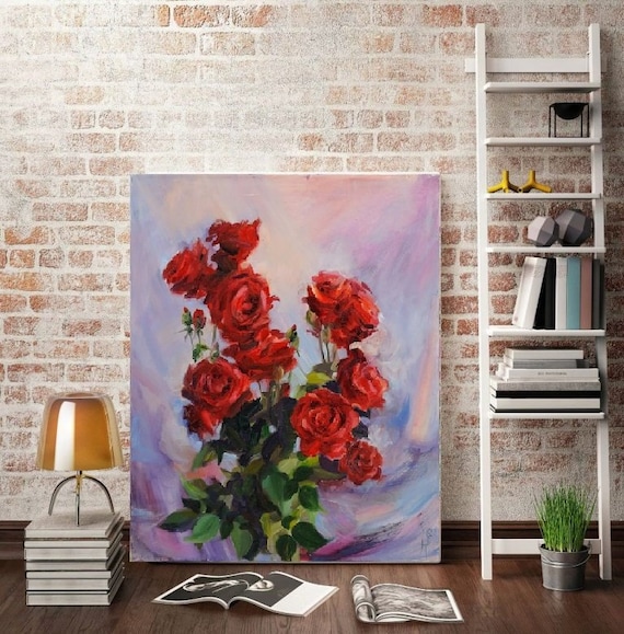 Rose Painting Flowers Still Life Red Rose Art Flower Art Classic Painting Original Art Gift For Her Oil Painting Canvas Red Decor Floral Art