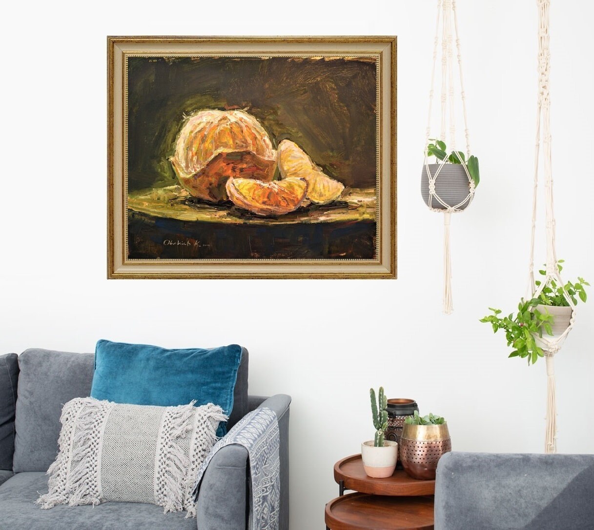 静物画 タンジェリンオレンジ 油絵 キッチン装飾用 キャンバス