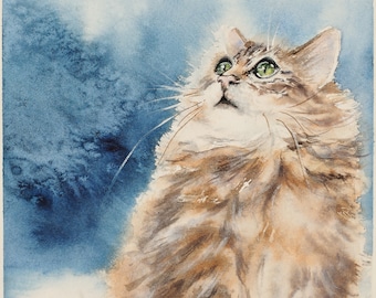 Original Watercolor Cat Portrait Print Red Cat Custom Kitten Art Cat Lover Gift For Her Pet Portrait Giclee Print Tabby Ginger Cats Print