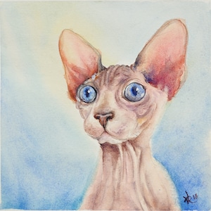 Sphinx Cat Art Print Watercolor Original Custom Paintings Printable Pet Print Wall Art Cat Figurine Cat Lover Gift Digital Print Cat Art
