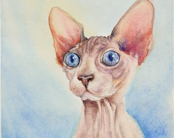 Sphinx Cat Art Print Watercolor Original Custom Paintings Printable Pet Print Wall Art Cat Figurine Cat Lover Gift Digital Print Cat Art