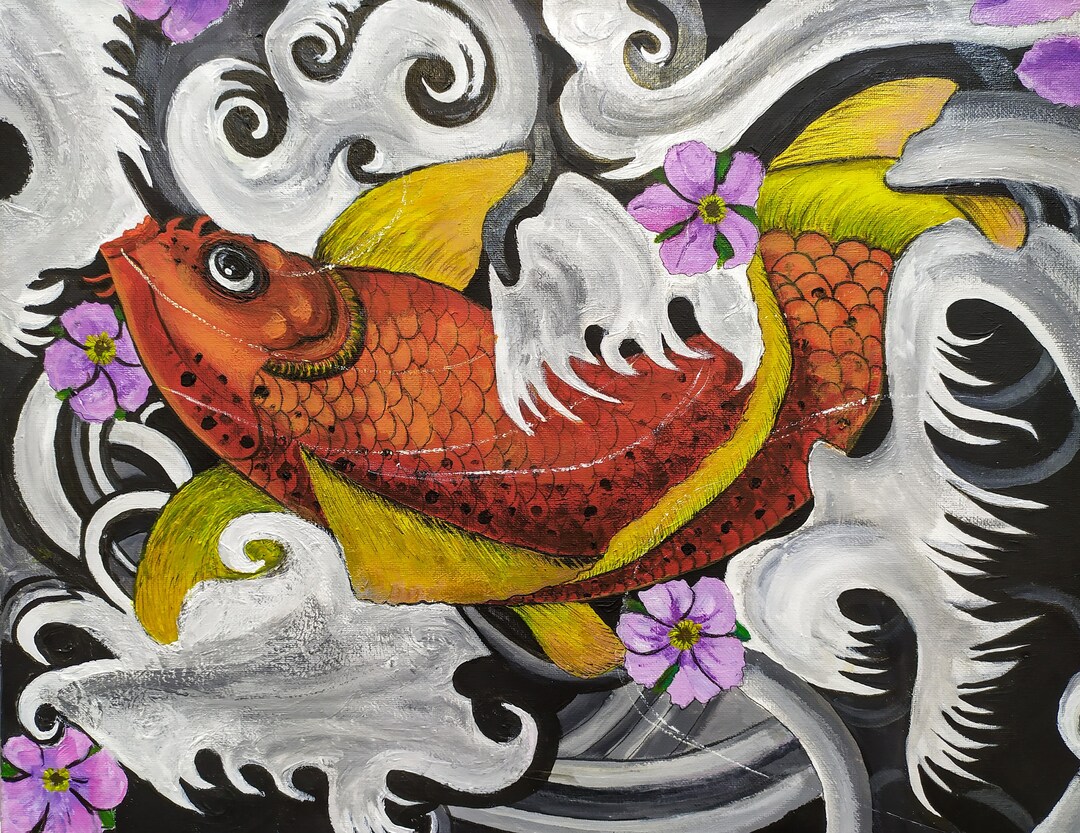 Vintage Gold Fish Abstract Art Original Oil Paintings on Canvas Fish ...