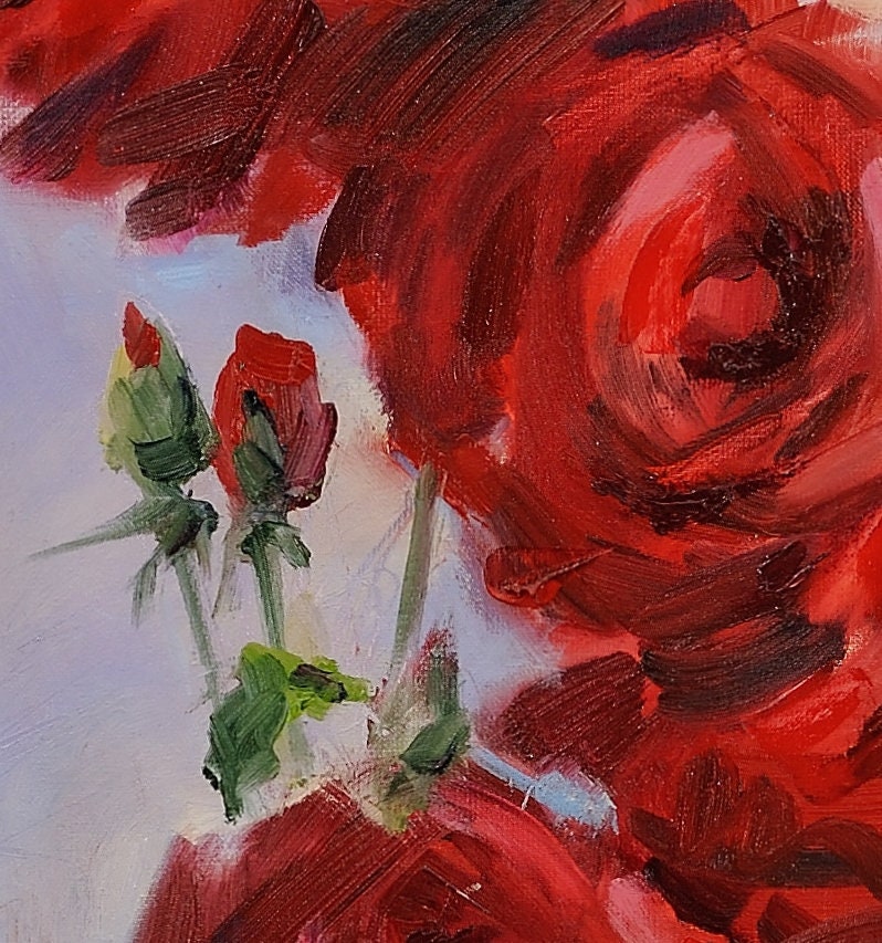 バラの絵画 花 静物画 赤いバラのアート 花のアート クラシック絵画
