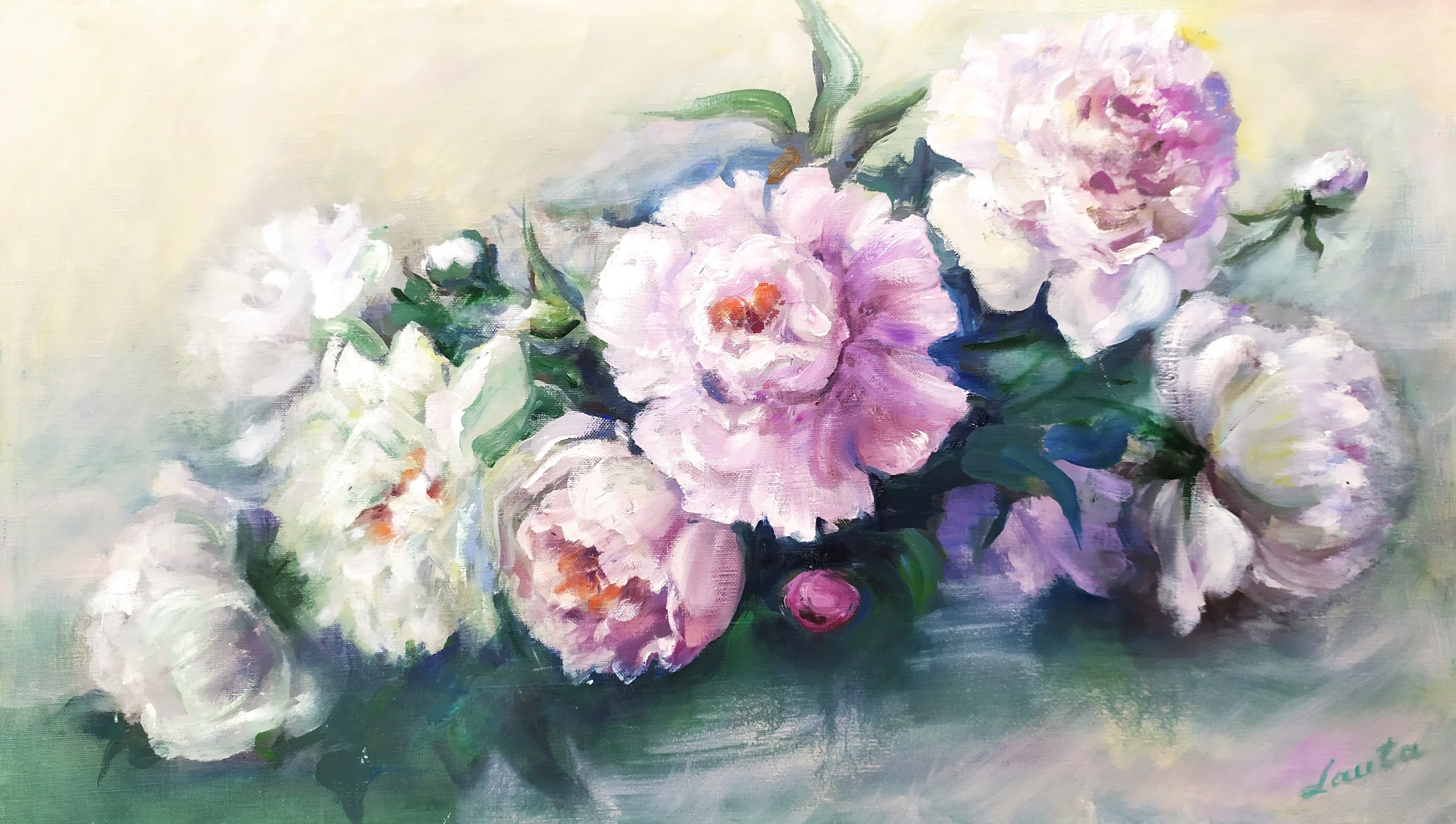 Original Floral Oil Paintings Still Life on Canvas Peonies Bouquet ...