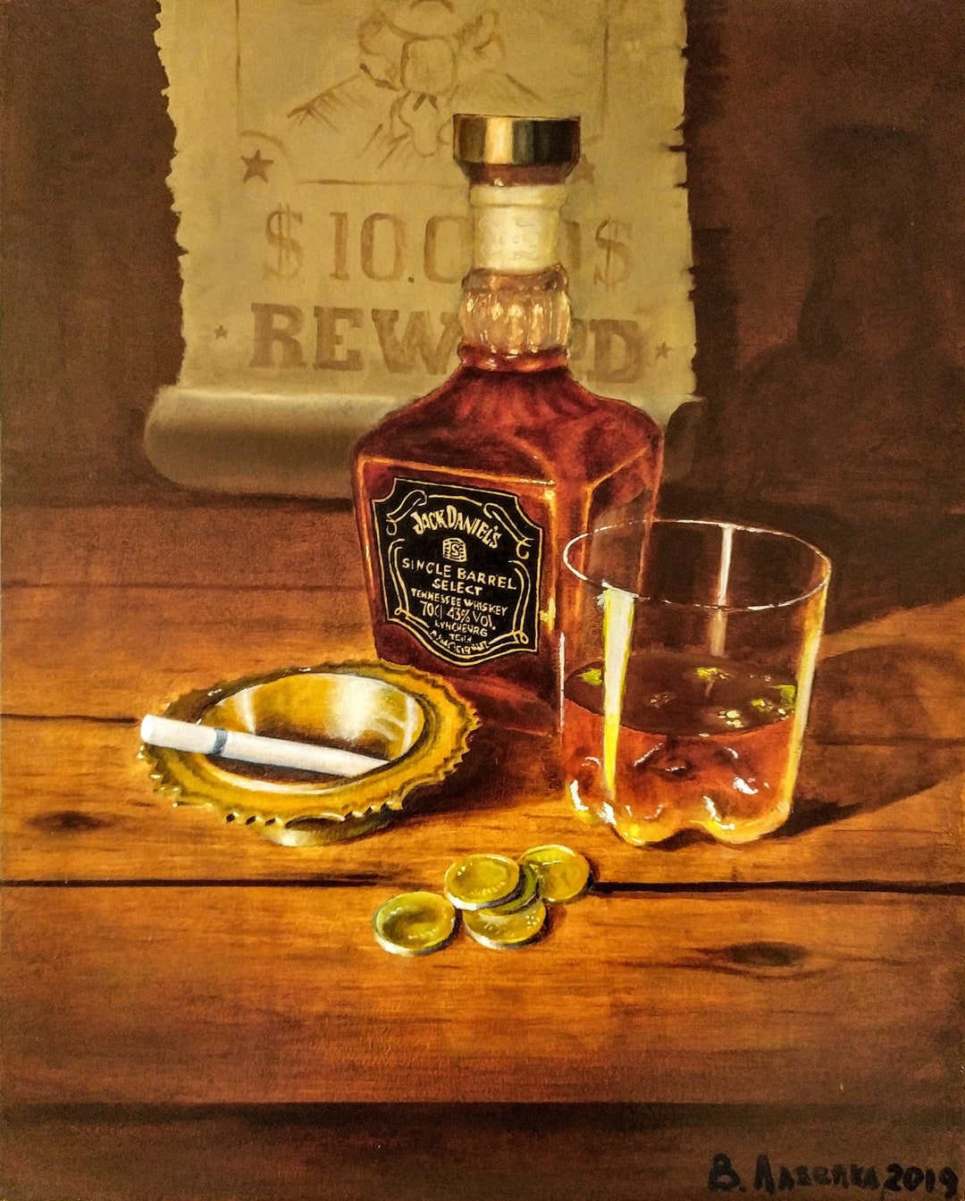 Jack Daniels Oil Painting Glass of Whiskey Art Original Western Art