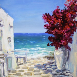 Art grec Santorin Peintures à l&#39;huile Santorin Grèce Mur Art Salon Décor Intérieur Mer Art Océan Art Mer Peinture Paysage Marin Peinture 20&quot;