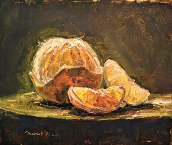 静物画 タンジェリンオレンジ 油絵 キッチン装飾用 キャンバス