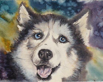 シベリアンハスキー犬 限定版水彩画アートプリント（Slaveika Aladjova