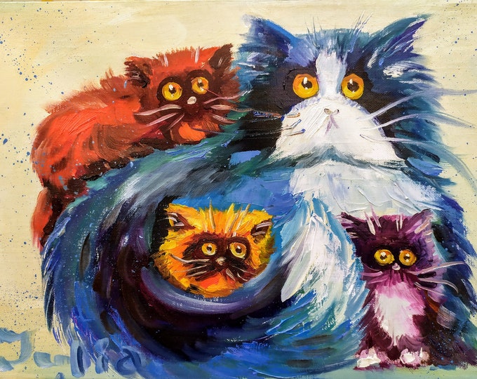 Kitten Art Oil Painting Kitty Wall Art Nursery Decor Cat Lover Art Pet