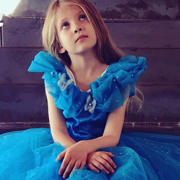 Girl's Cinderella costume, movie Cinderella dress, Cinderella ball gown, luxury costume, sequined tulle, taffeta