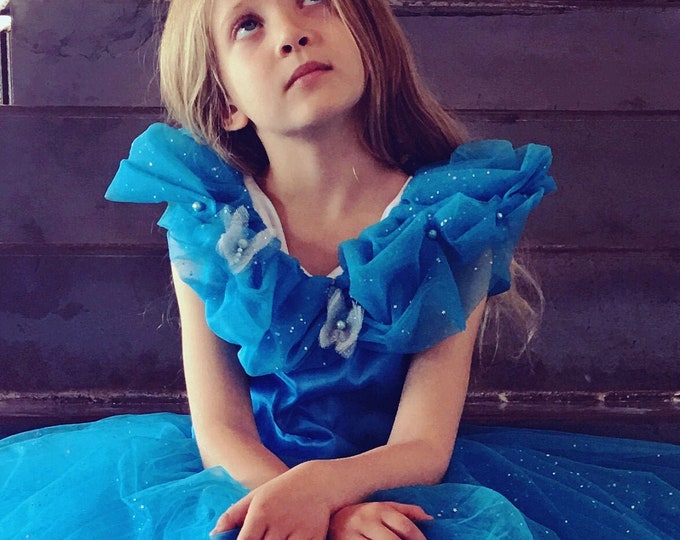 Girl's Cinderella costume, movie Cinderella dress, Cinderella ball gown, luxury costume, sequined tulle, taffeta