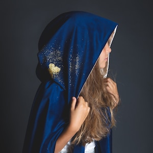 Long blue velvet and ivory satin cape, medieval cape, princess cape