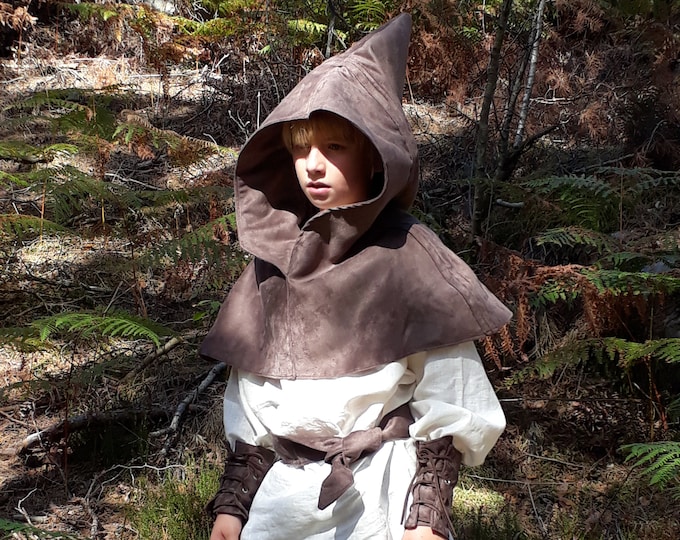 Robin Hood cape in suede effect, Viking costume for boys, handmade