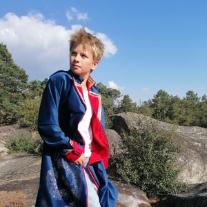 The Little Prince Coat – Blue and Red Velvet, Red Satin Lining, Star Buttons – Handmade Costume for Cosplay, Theater, Photo Shoots