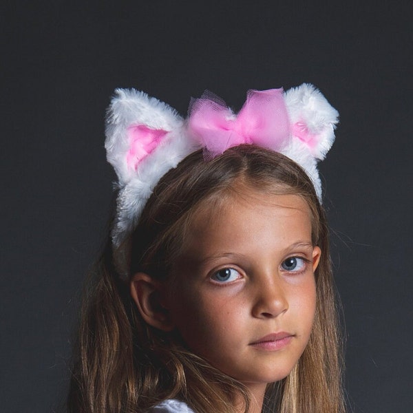 Tutú en tul rosa y blanco, diadema de orejas de gato y cola de gato, modelo Marie des Aristocats