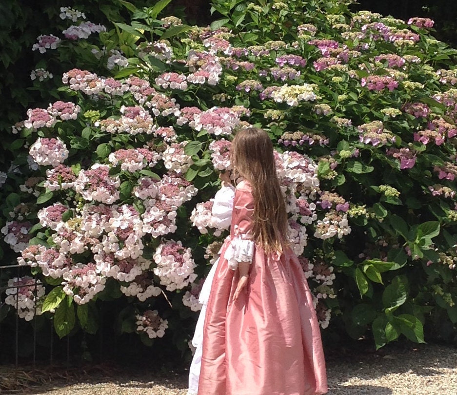 Deguisement de princesse fille, costume de marquise, taffetas rose, coton  blanc, dentelle -  France