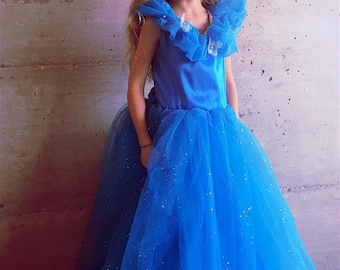 Cinderella Princess Dress – Blue Satin and Glitter Tulle