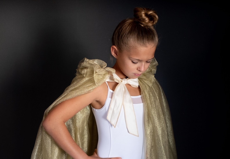 Gold tulle cape, taffeta bow image 1