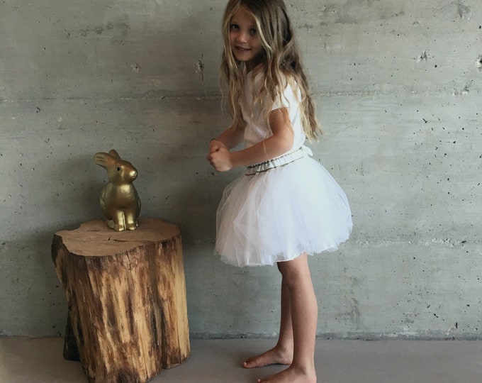 White Extra Fluffy Tulle Tutu – Bridal or Party Skirt for Girls – Wedding, Birthday, or Photoshoot Outfit
