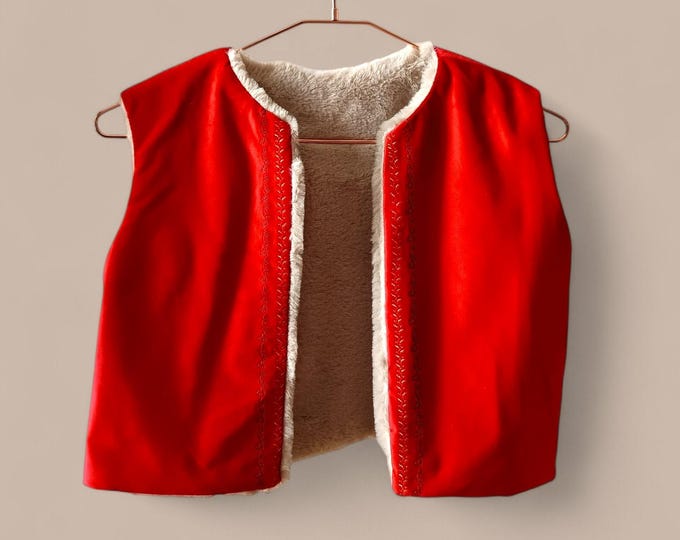 Reversible Elf Vest – Red Velvet & Faux Fur – Christmas Costume, Viking, Medieval Cosplay, Holiday Outfit