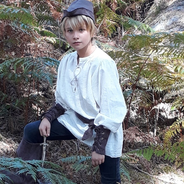 Robin Hood linnen tuniek – Middeleeuwse tuniek voor kinderen en volwassenen – Piraten- of Vikinghemd – Cosplay- of historisch feestkostuum