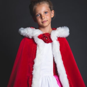 Red Christmas Cape – Velvet and White Faux Fur – Girls and Adults – Beauty and the Beast Inspired – Handmade Winter Cloak