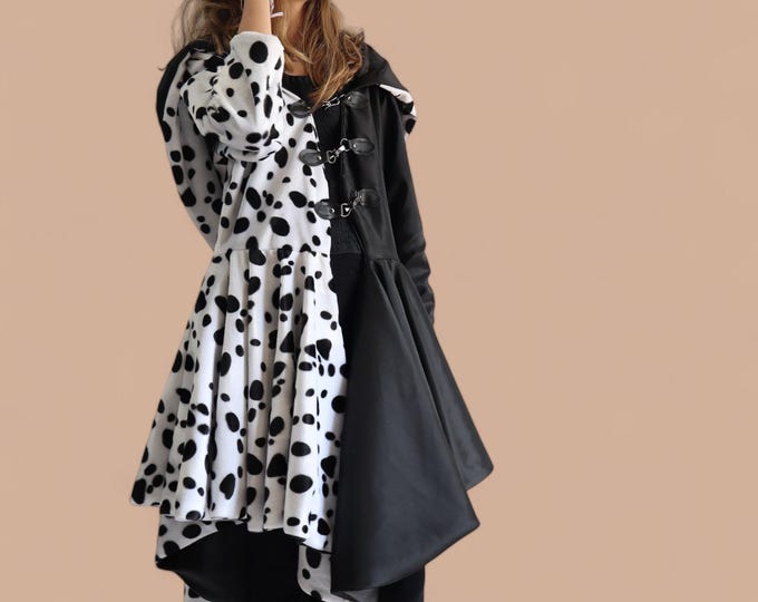 Cruella coat for kids or adults - Halloween costume, Disney Villain Cosplay, Dalmatian style jacket
