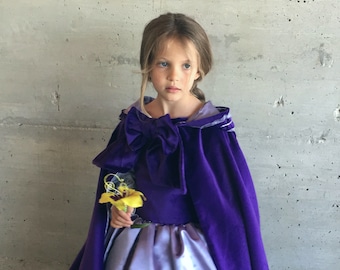 Purple velvet princess cape, lilac satin lining