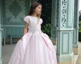 Princess Dress for Girls – Premium Pink Cotton and Silver Glitter Tulle - Handmade in Paris