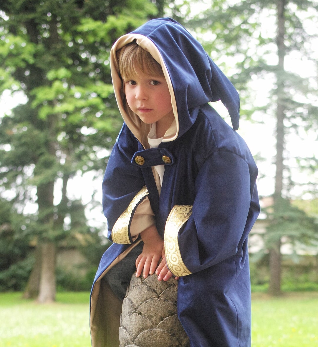 Merlin the Wizard Luxury Coat, Blue Velvet and Ivory Satin, Children ...