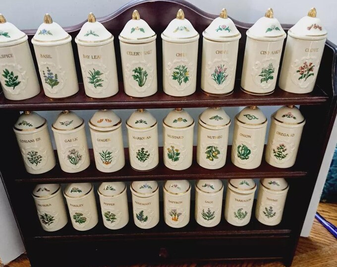 Vintage Lenox Spice Garden Jars – Complete Collectible Ceramic Spice Set – Charming Floral Kitchen Decor