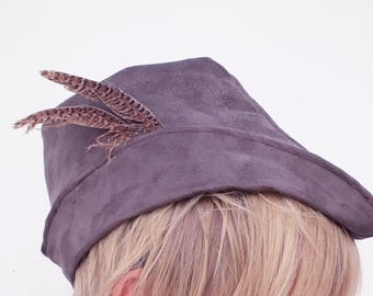 Robin Hood Hat in Faux Suede, Handmade, Adult or Child Size, Costume Accessory for Halloween, Party or Stage Show