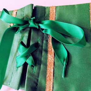 Green satin and gold ribbons waist band, handmade image 2