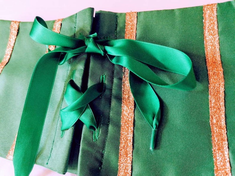 Green satin and gold ribbons waist band, handmade image 2
