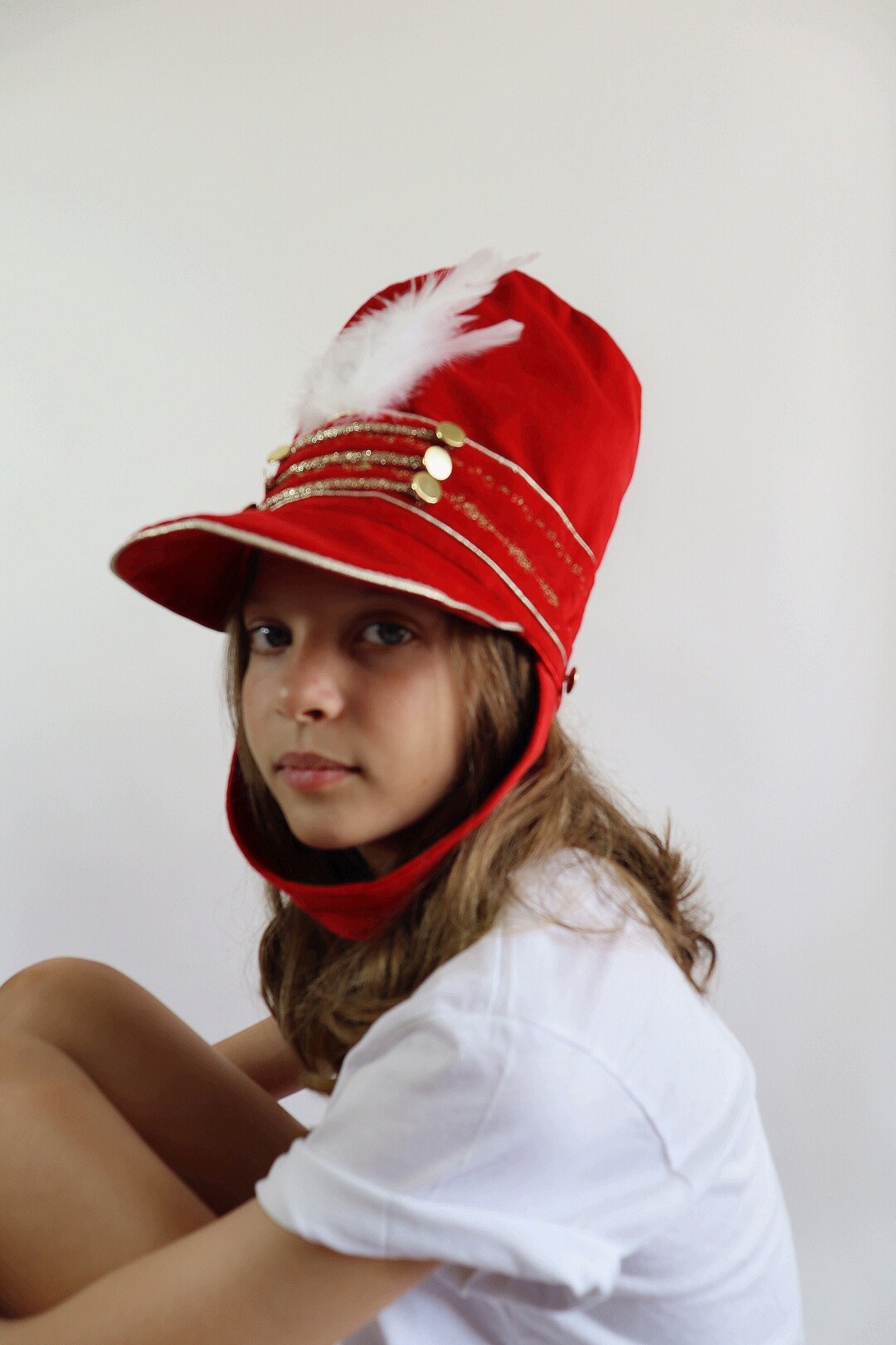 Red Velvet Nutcracker Hat White Feather Satin Lining Etsy