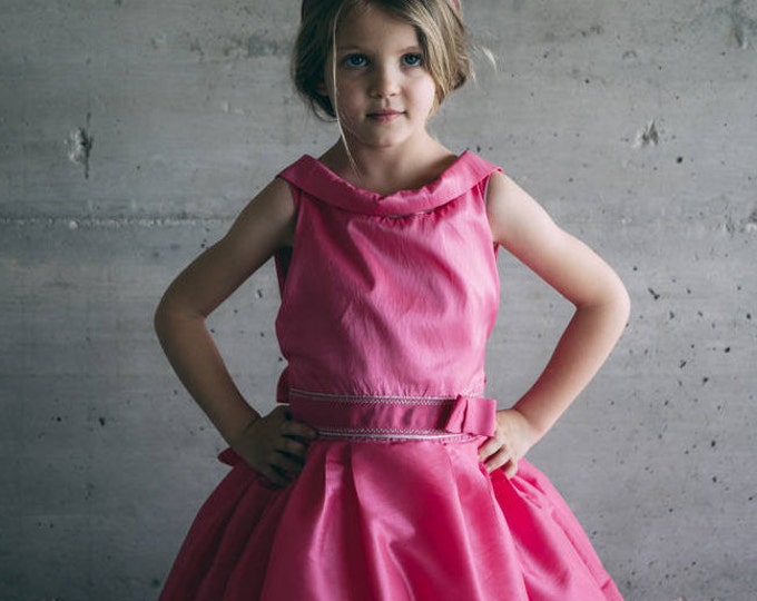Princess costume, ball gown for girls in fuchsia pink taffeta, Barbie inspired