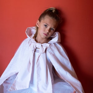 Pink Princess Cape with Hood – &quot;Princess Lena&quot; Model – Sparkly Tulle and Cotton – Fairy Costume for Kids