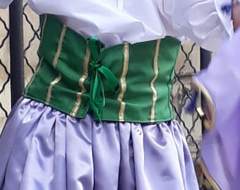 Green Satin Waist Cincher – Handmade Esmeralda Costume Corset for Kids and Adults – Back Lacing – Boho Cosplay Accessory