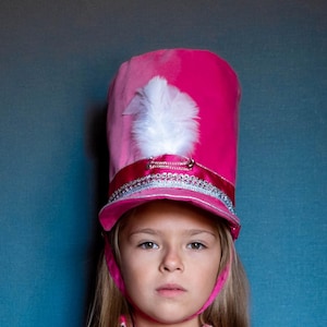 Fuchsia Velvet Nutcracker Hat with White Feathers – Pale Pink Satin Lining – Child or Adult Size – Handmade