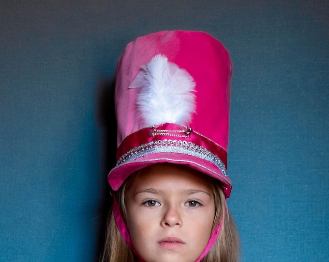 Fuchsia Velvet Nutcracker Hat with White Feathers – Pale Pink Satin Lining – Child or Adult Size – Handmade