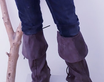 Robin Hood Faux Suede Gaiters – Handmade Medieval, Pirate or Viking Style – Kids and Adults – Bronze Eyelets Closure