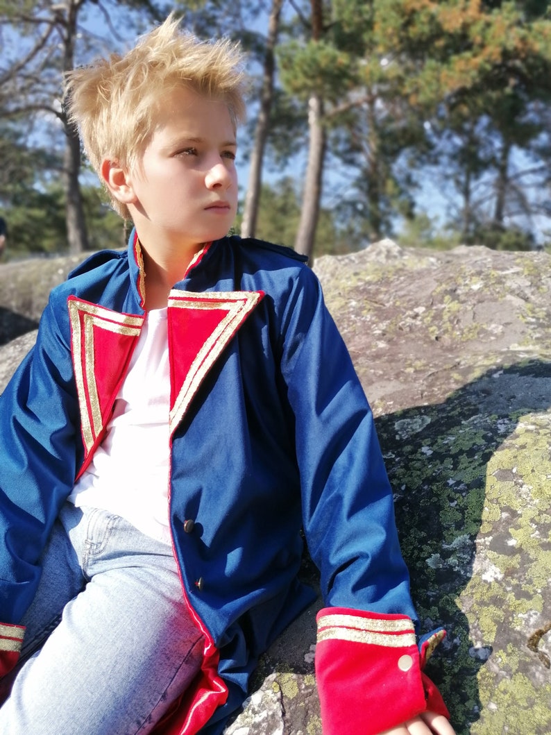 The Little Prince Coat – Blue and Red Velvet, Red Satin Lining, Star Buttons – Handmade Costume for Cosplay, Theater, Photo Shoots image 2